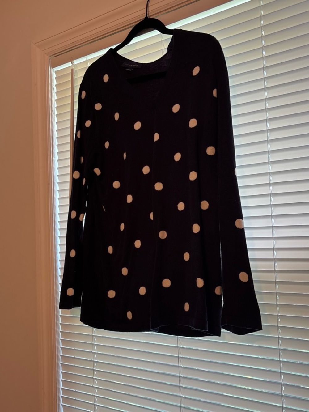 Ralph Lauren navy blue V-Neck Polka Dot Sweater with White Dots